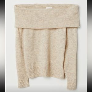 H&M Off-the-shoulder Sweater, Light Beige Melange